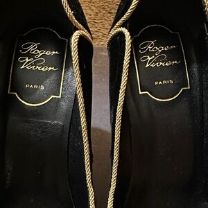 Roger Vivier Black Velvet with Gold Piping Women's Heels